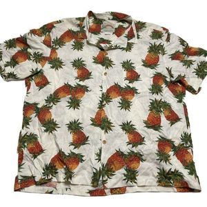 Paradise Found Mens Size XL Pineapple All Over Print Vintage Hawaiian Shirt